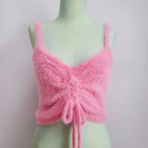 NWT Pink Fuzzy Cropped Tank Top with Tie Front